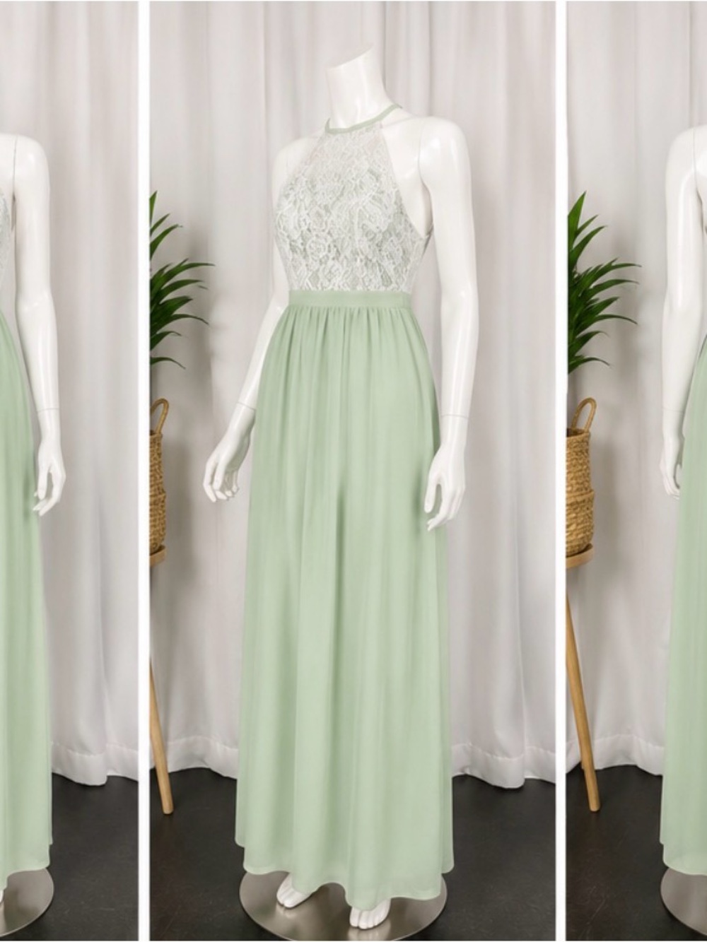 Lace Bodice Halter Maxi Dress in Sage Green